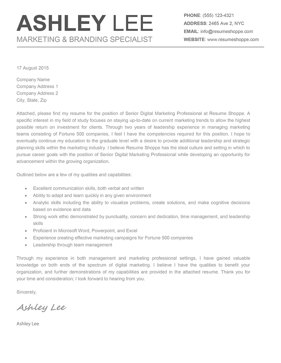 cover letter format template free