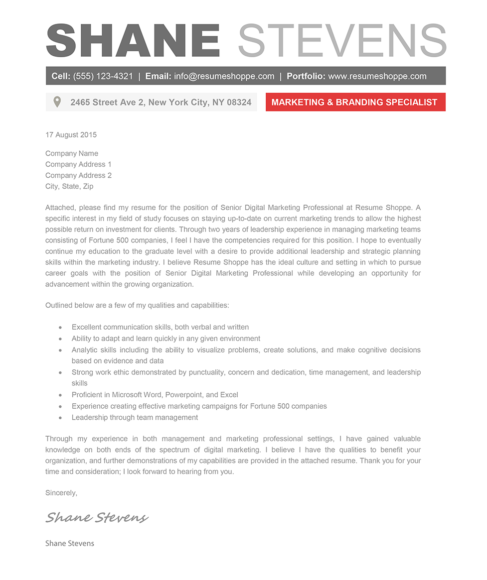 The Shane Cover Letter - Creative Resume Template