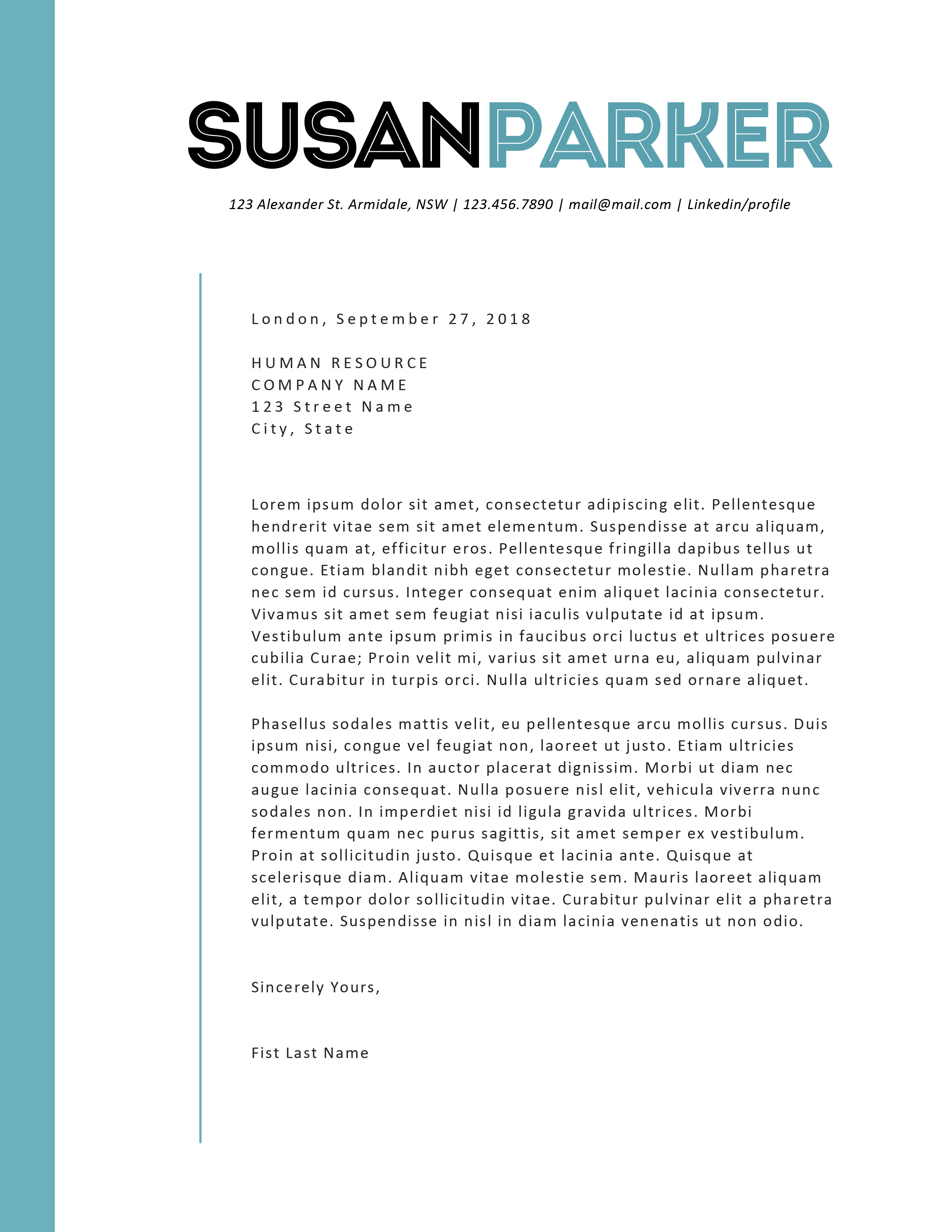 Susan Parker Cover Letter