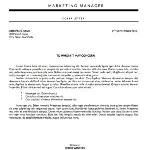 cover letter template titled Derek Winters