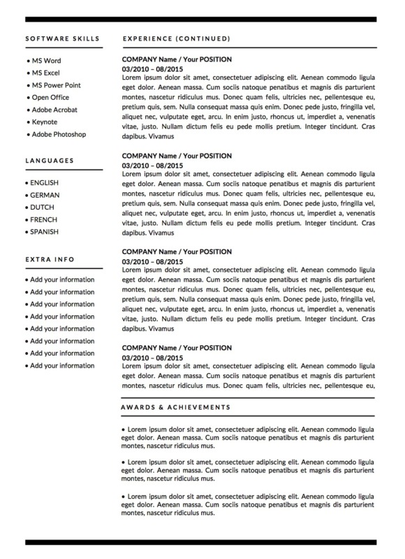 Derek Winters monochrome resume template page 2