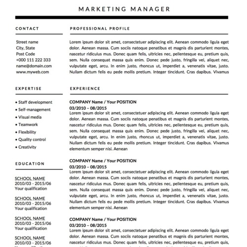 Derek Winters monochrome resume template page 1
