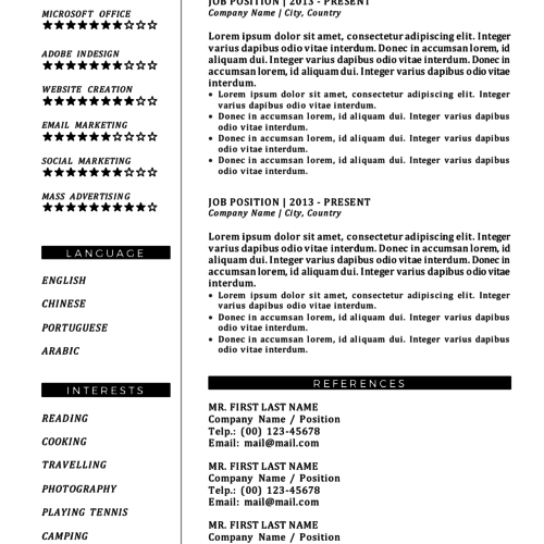 long resume template with second page for more details