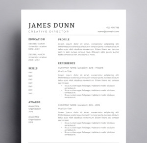 black and white minimal resume template