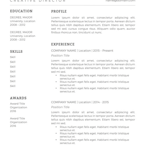 minimal black and white resume template