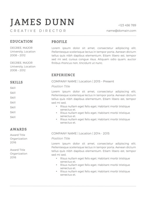 minimal black and white resume template