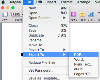 how to export pages file as pdf on mac