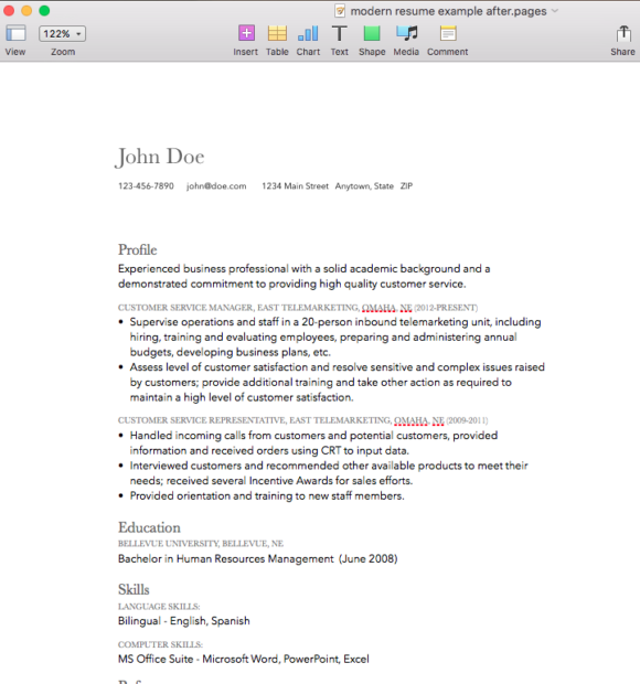 how to make a resume on pages mac