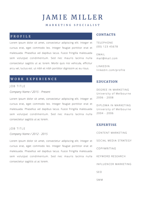 clean marketing resume template