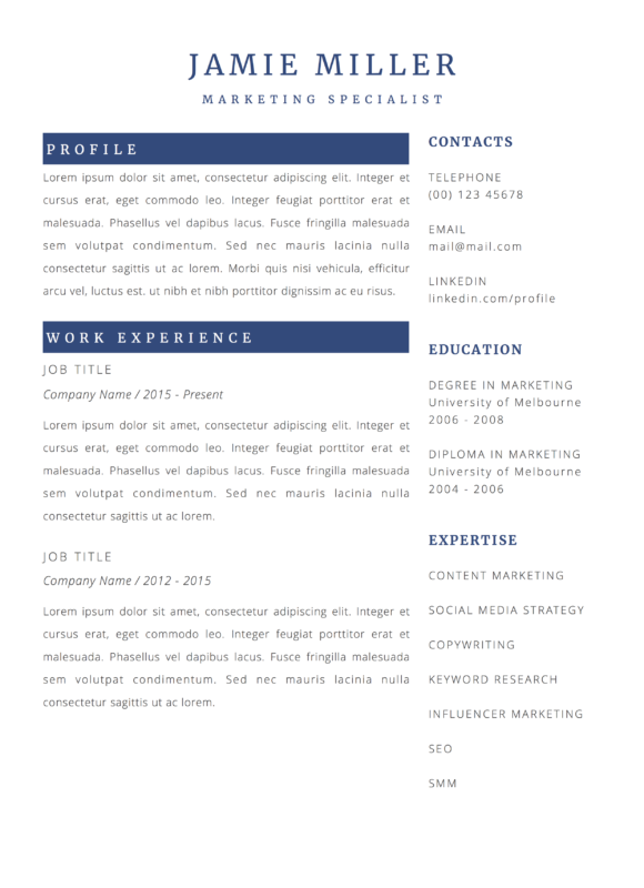 clean marketing resume template