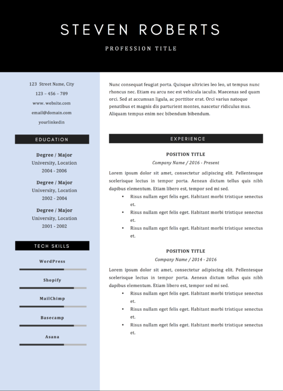 modern steven roberts resume template
