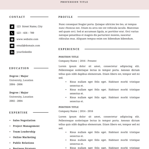 minimal resume template page 1