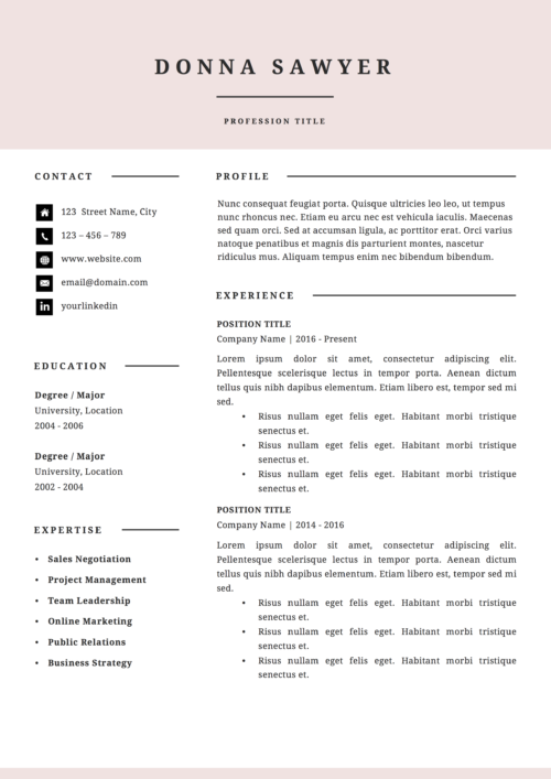 minimal resume template page 1