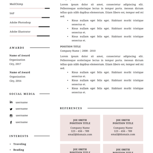 minimal resume template page 2