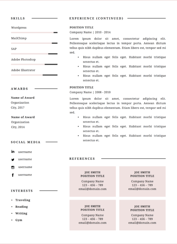 minimal resume template page 2