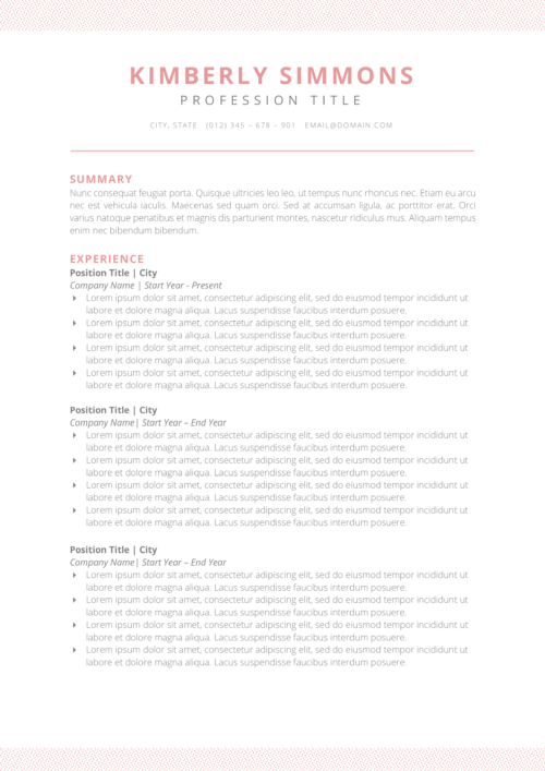 clean feminine resume template