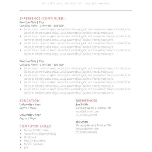 resume template with second page